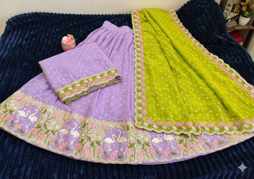 Half Sarees-KSV4003-Olive Green and Purple