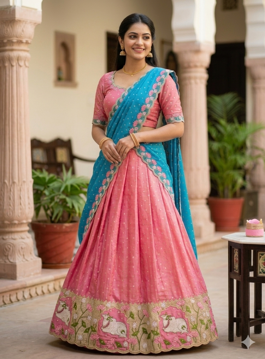 Half Sarees-KSV4002-Deep Rose and Blue